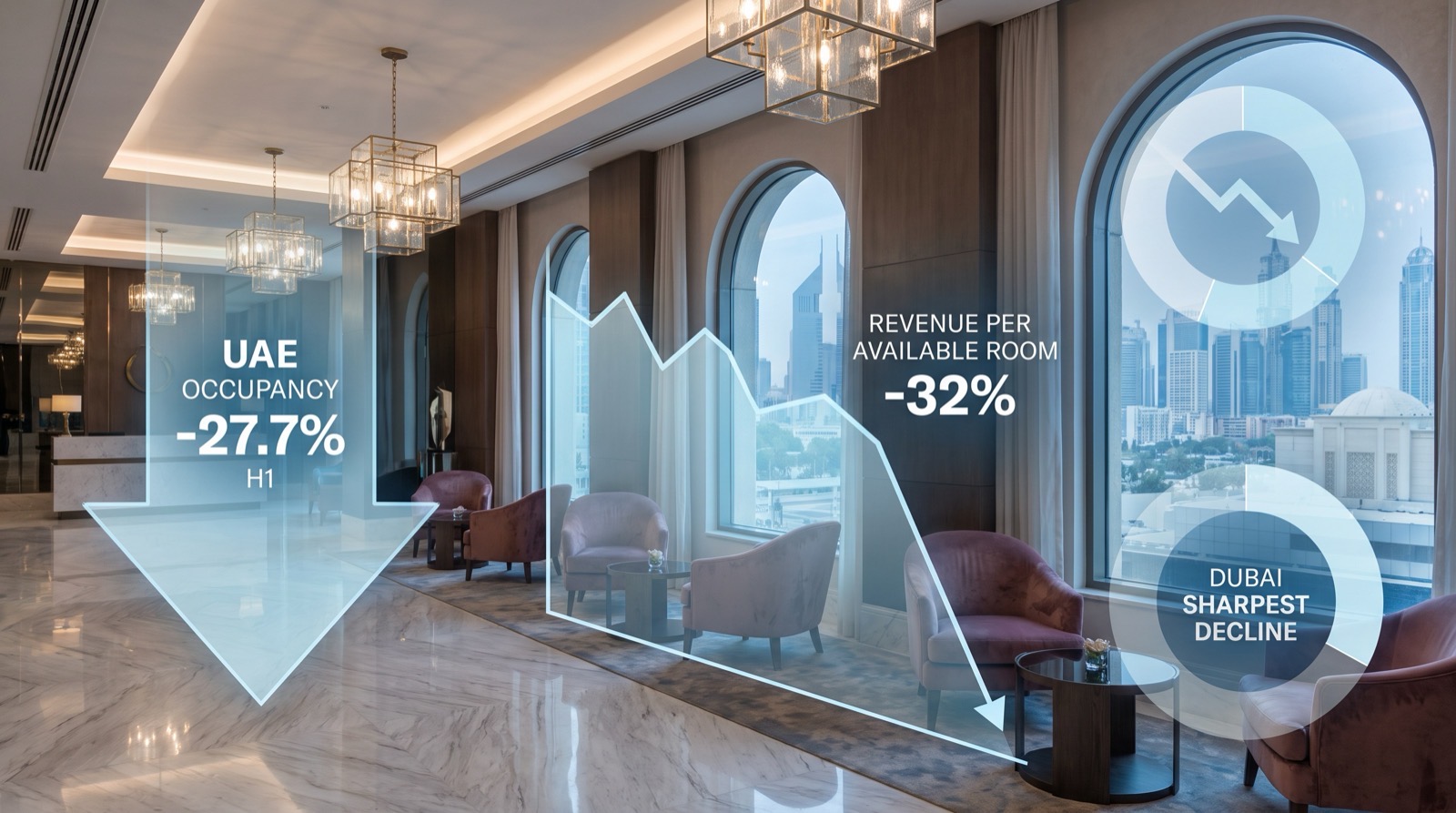 UAE hotel occupancy fell approximately 27.7 percentage points year-on-year across H1 2026.