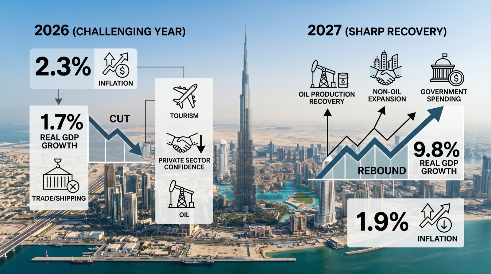 The Central Bank of the UAE now expects growth to accelerate to 9.8% in 2027.