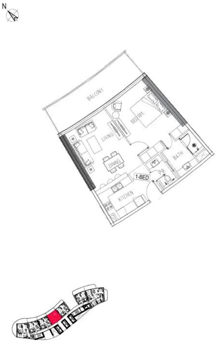 Floor plan for DISTRESS DEAL: 1-BR IN DAMAC BAY - TOWER C