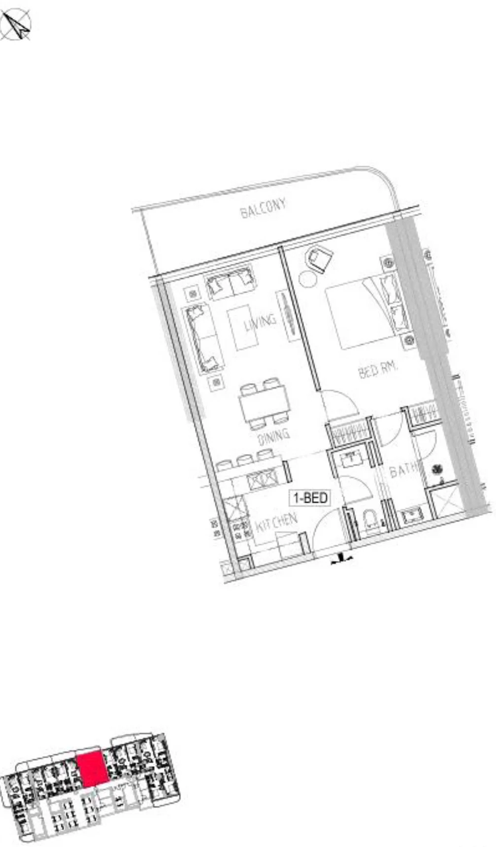 Floor plan for DISTRESS DEAL: 1-BR IN DAMAC BAY 2 (779 SQ FT)
