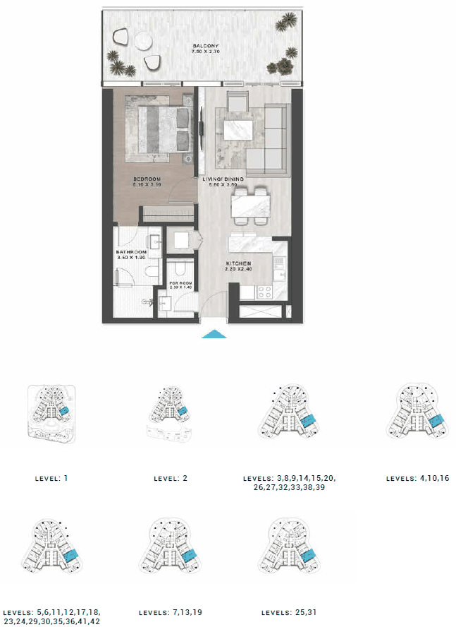 Floor plan for DISTRESS DEAL: 1-BR IN DAMAC CASA