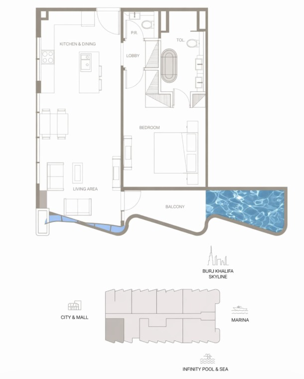 Floor plan for DISTRESS DEAL: 1-BR IN ILUKA RESIDENCES