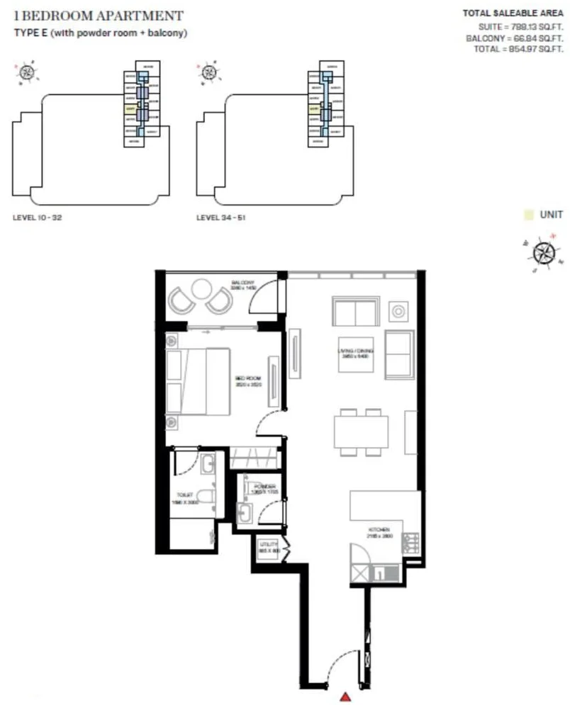Floor plan for DISTRESS DEAL: 1-BR IN SOBHA CREEK VISTA HEIGHTS - TOWER B