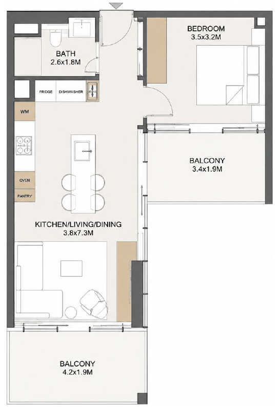 Floor plan for DISTRESS DEAL: 1-BR IN WYNWOOD
