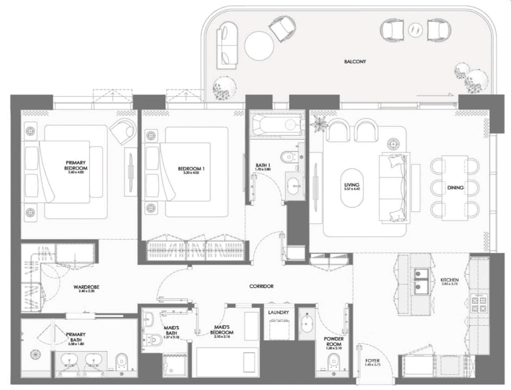 Floor plan for DISTRESS DEAL: 2-BR + Maid's - BAY GROVE RESIDENCES