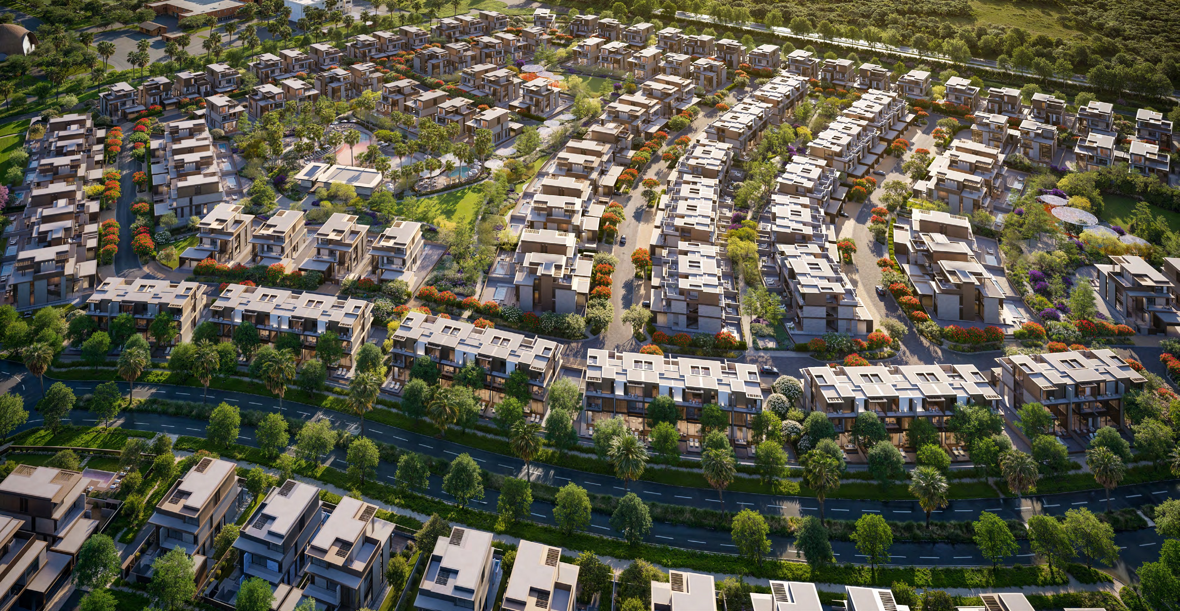 Aerial view of Nad Al Sheba Gardens Phase 11 — Nad Al Sheba — Mitchell's Commercial Real Estate
