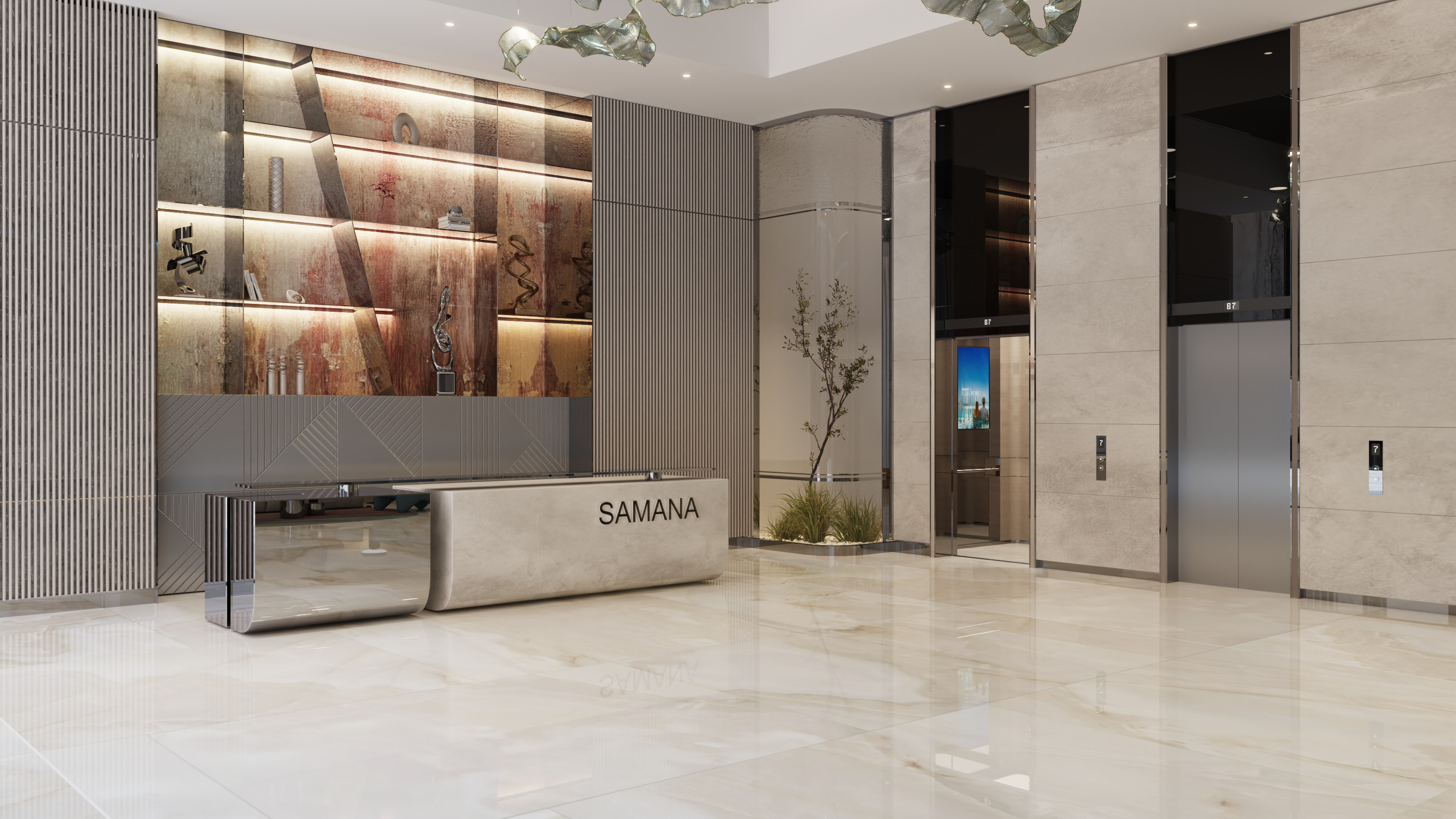 Lobby at Samana Park Meadows — Dubai Land Residence Complex — Mitchell's Commercial Real Estate