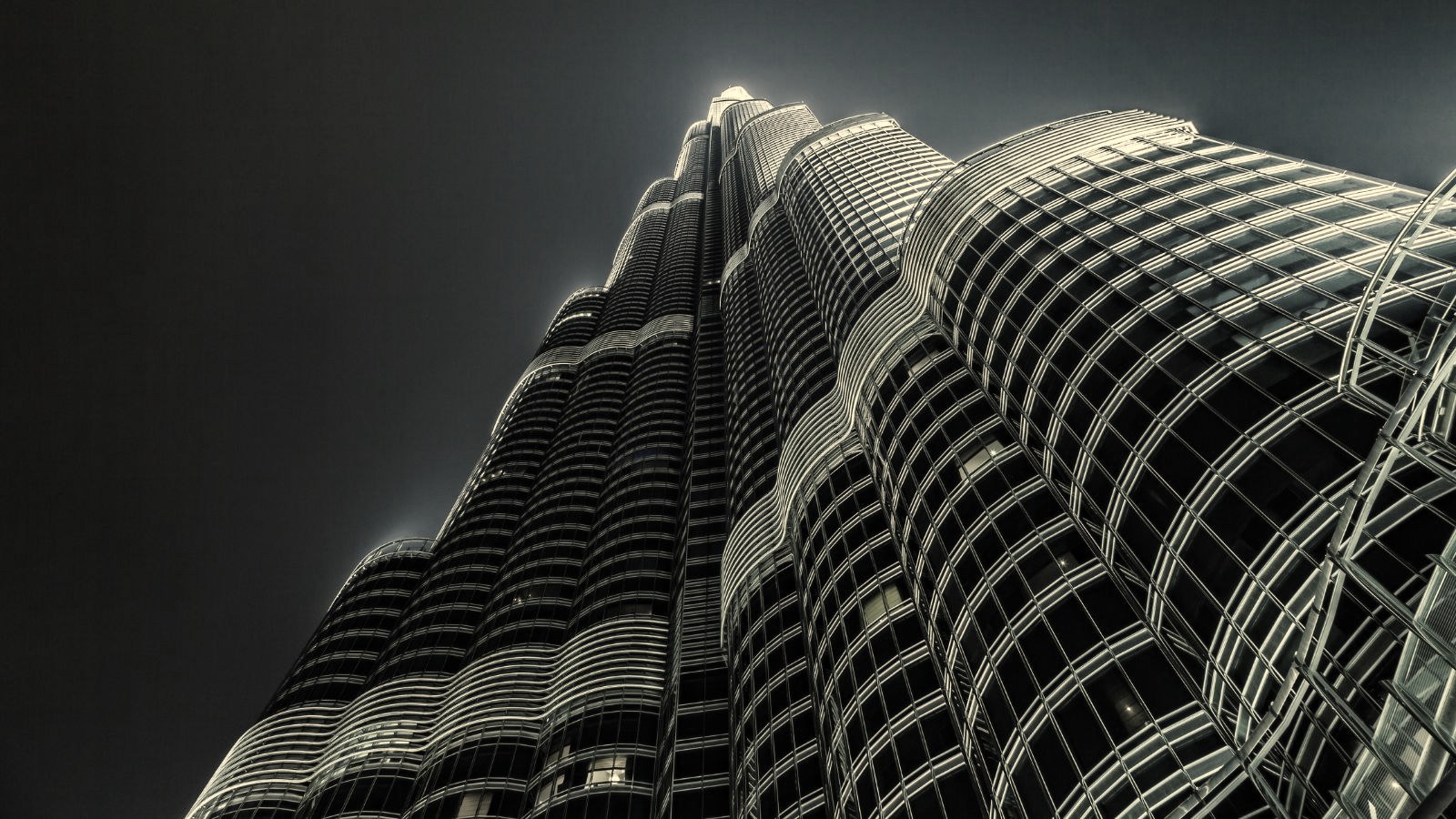 Burj Khalifa facade detail at night