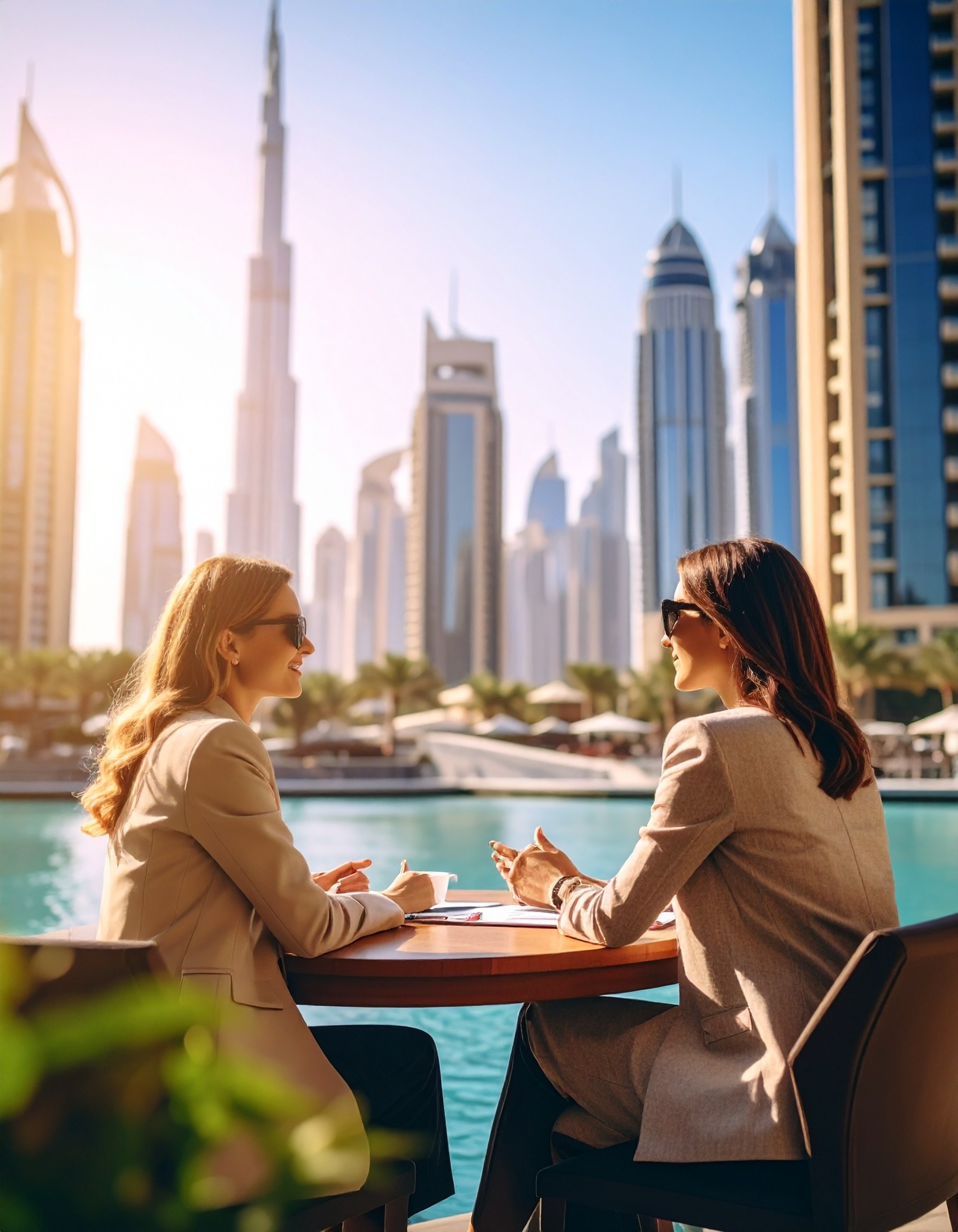 Client consultation over Dubai waterfront